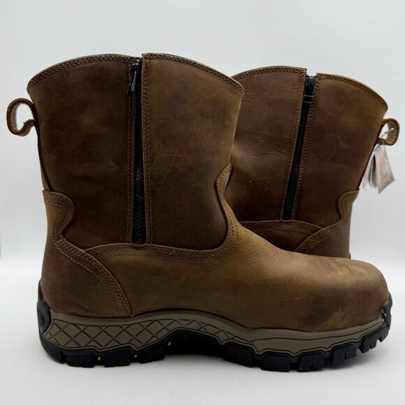 Hoss Mens Recon 8" Side Zip Wellington Industrial Boot 14 Wide Brown Leather NIB - Picture 5 of 12